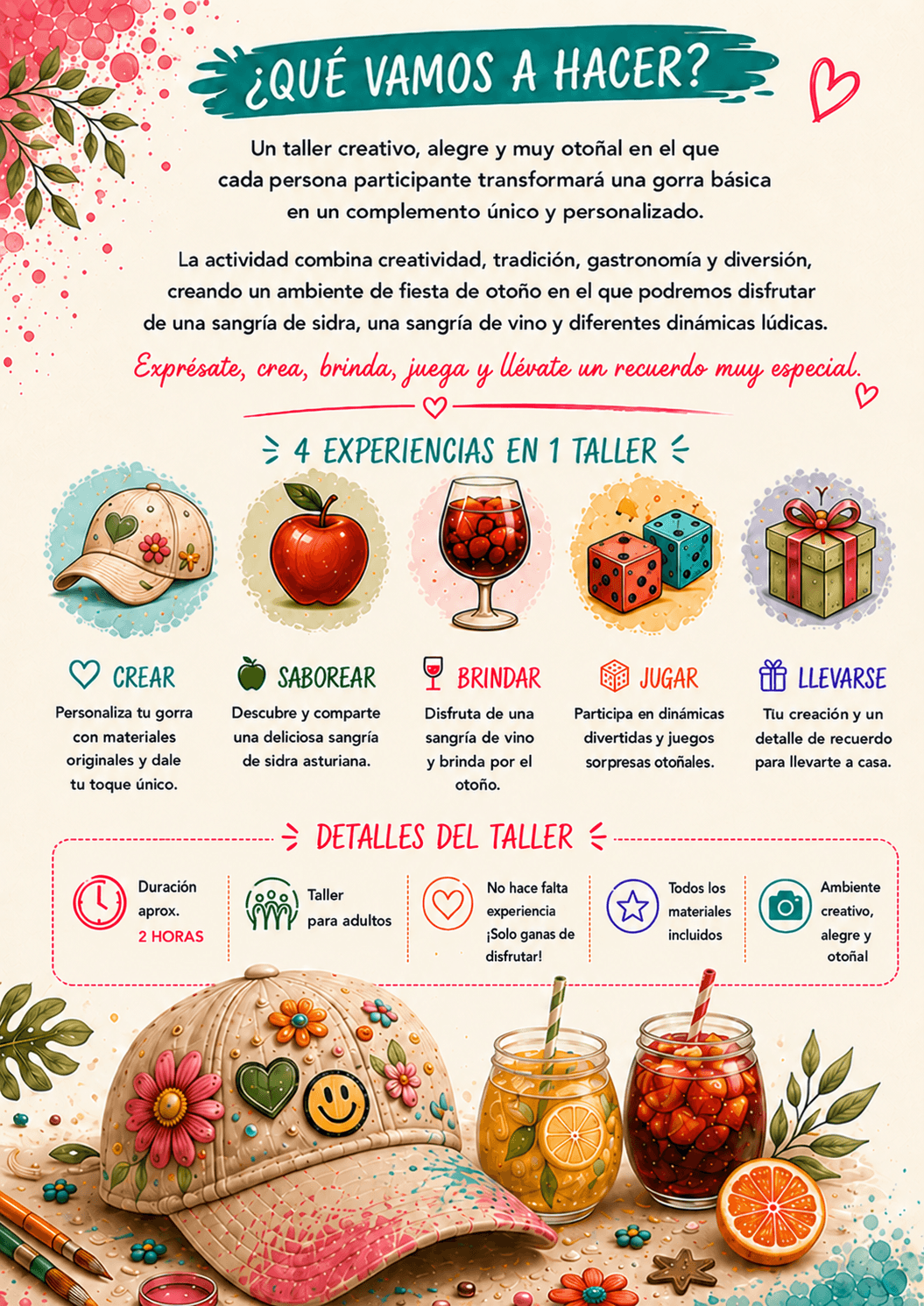 Detalle del taller creativo Otoño en la cabeza